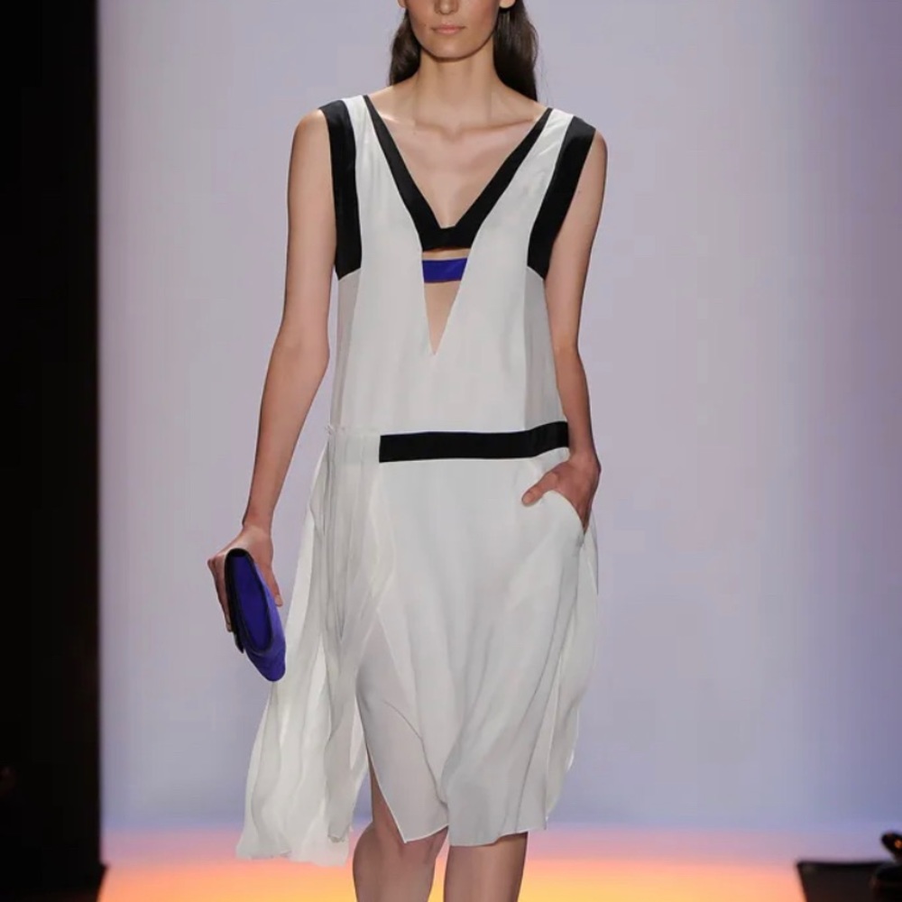 BCBG Runway Spring 2012 midi ivory dress.